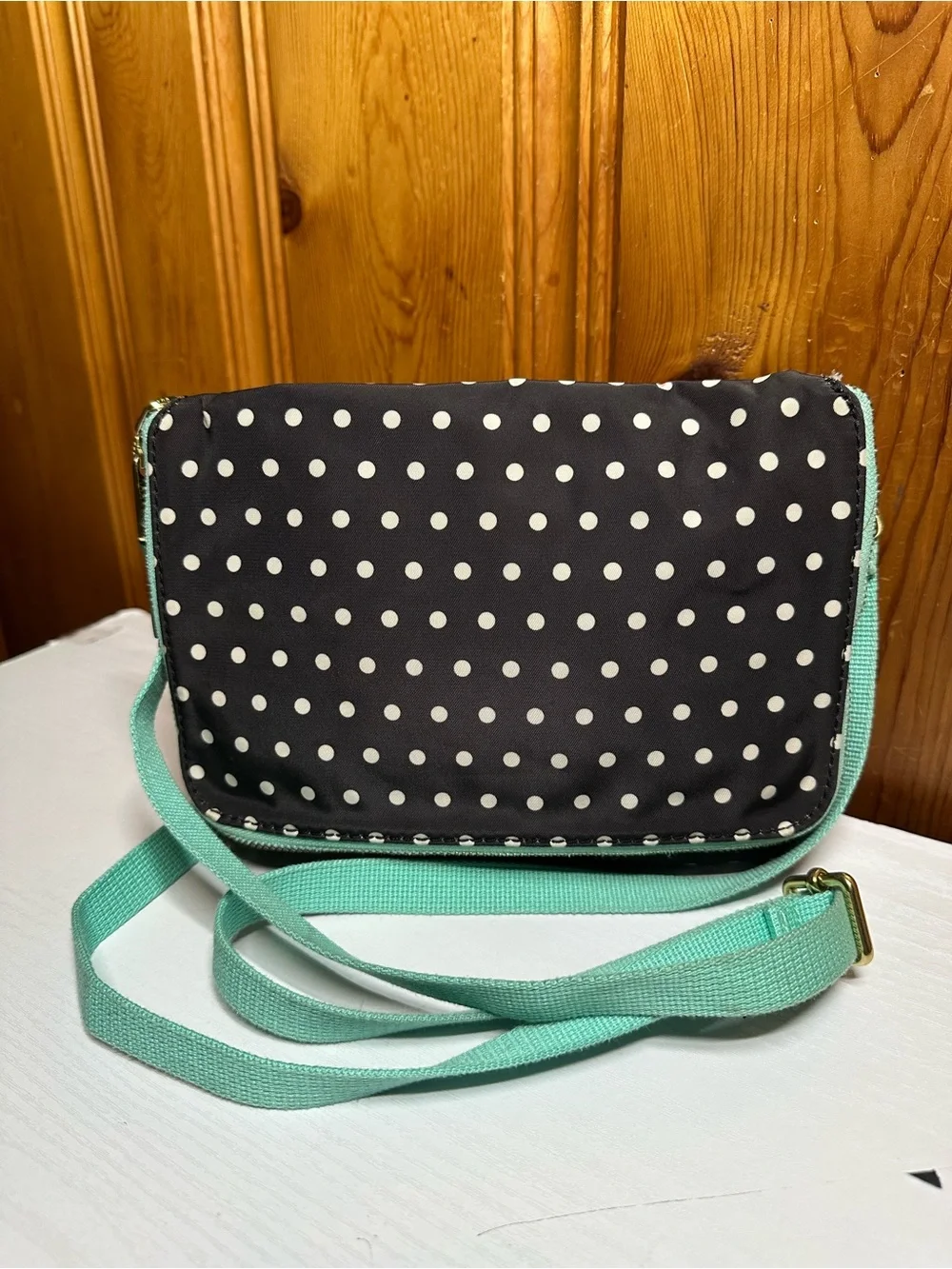Fossil Black and Mint Polka Dot Crossbody Bag